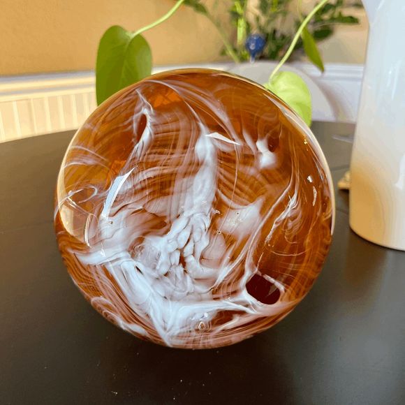Vintage Huluping Hand Blown Brown and White Swirl Art Glass Bubble Vase - Picture 3 of 6